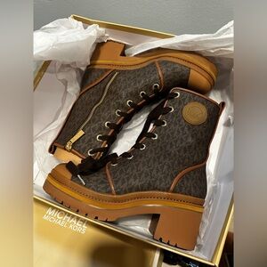 Michael Kors Brown and Gold Monogram Boots
